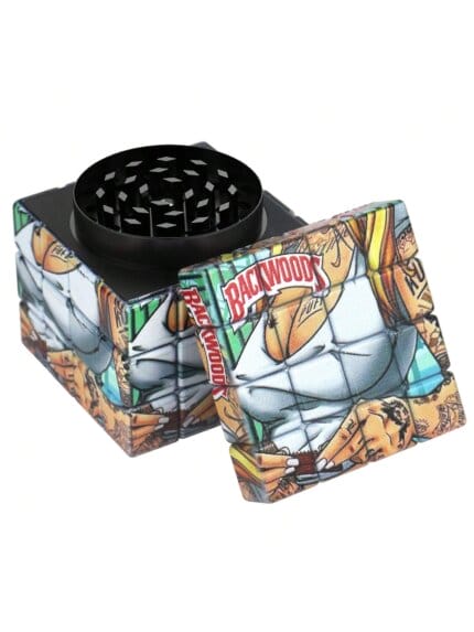 Square 60mm 4-Layer Creative Pattern Metal Grinder Apricot