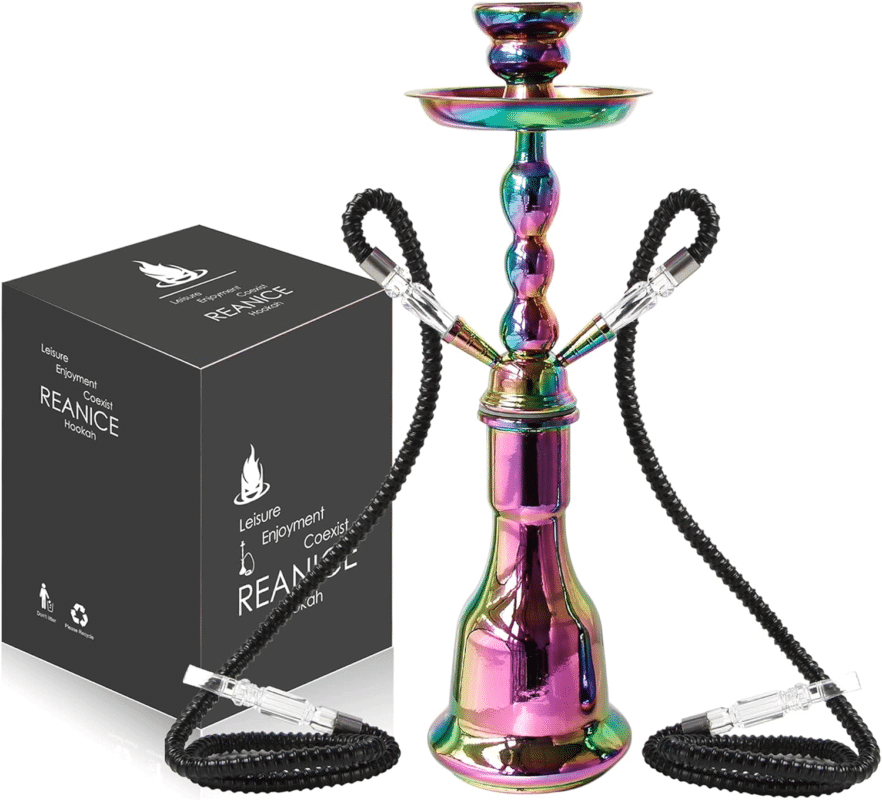 REAMIC 17.7" Hookah Set with 2 Hose Glass Hookah Kit with Shisha Accessories